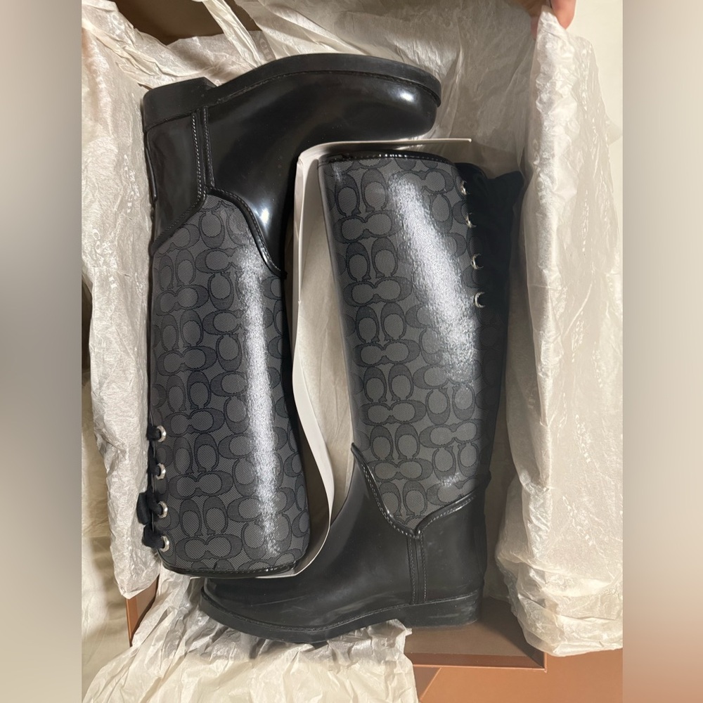 Black and Gray Patterned Riding Boots